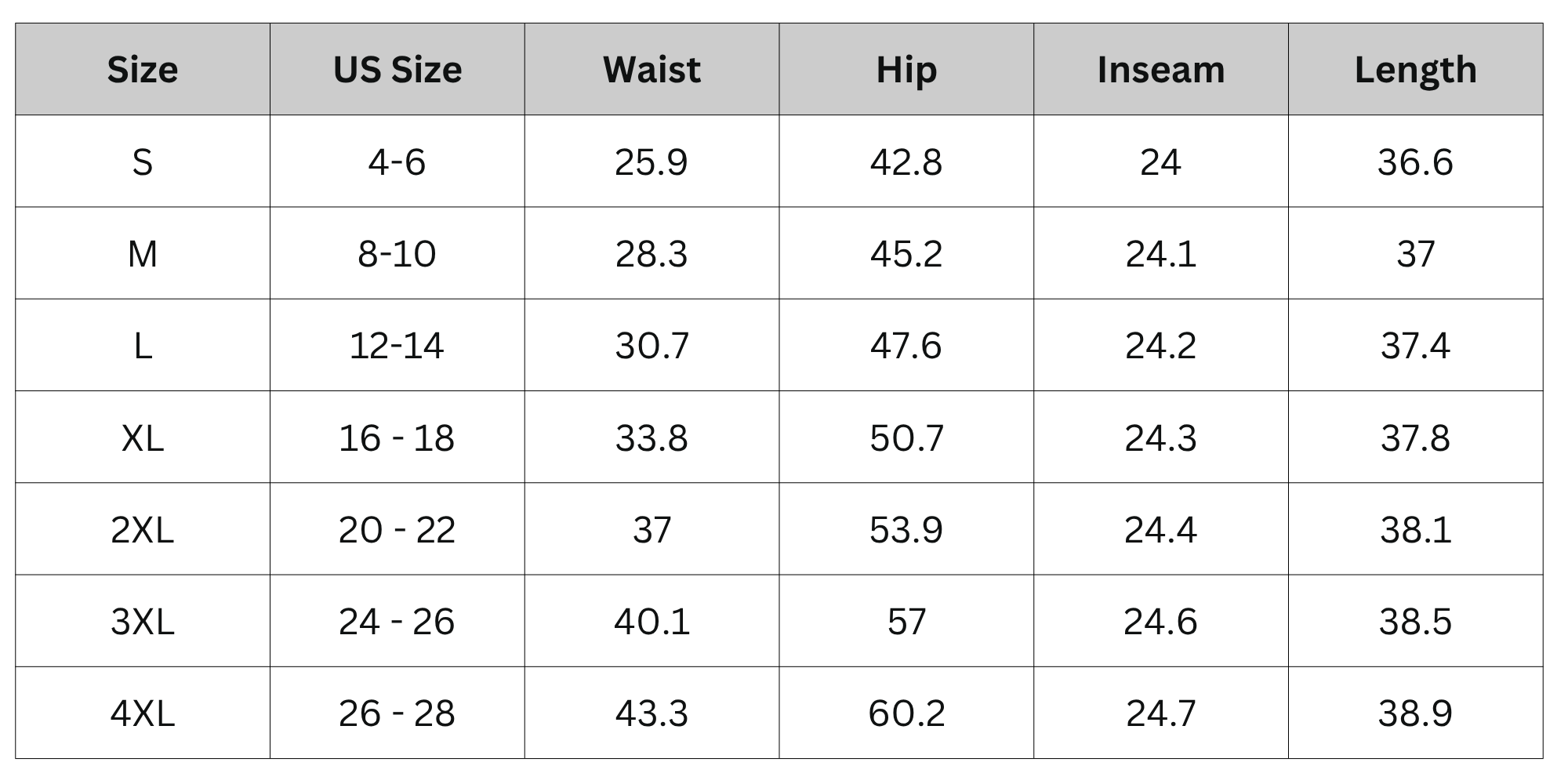 Size Chart