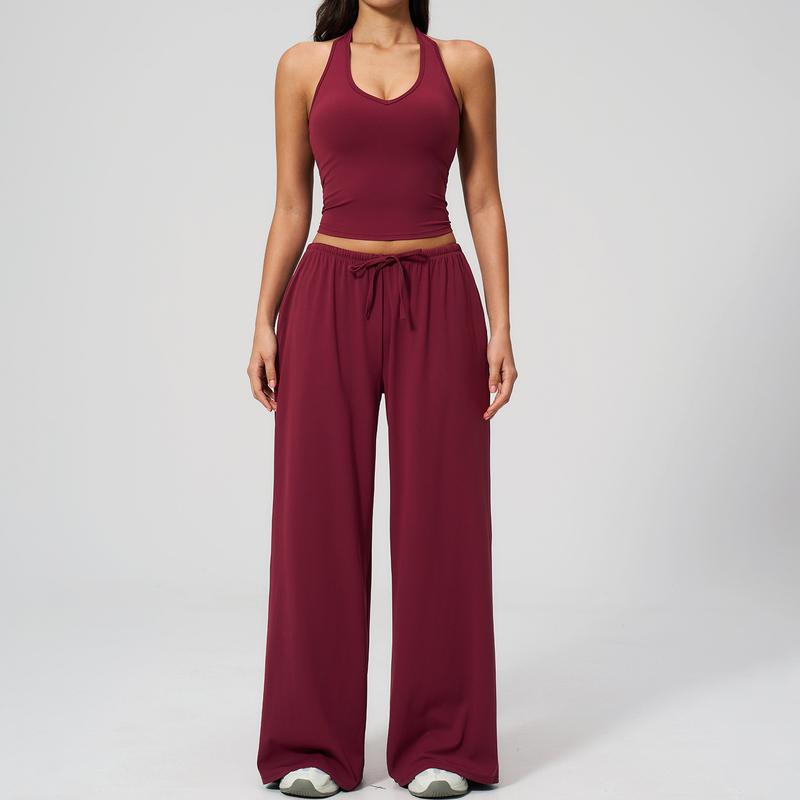 Casual Summer Ribbed Matching Set With Athleisure Strappy Top And Pants