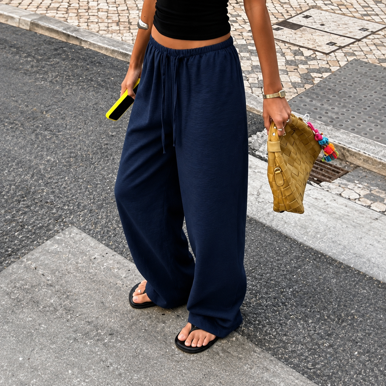 Linen Style High Rise Casual Pants For Everyday Vacation Women