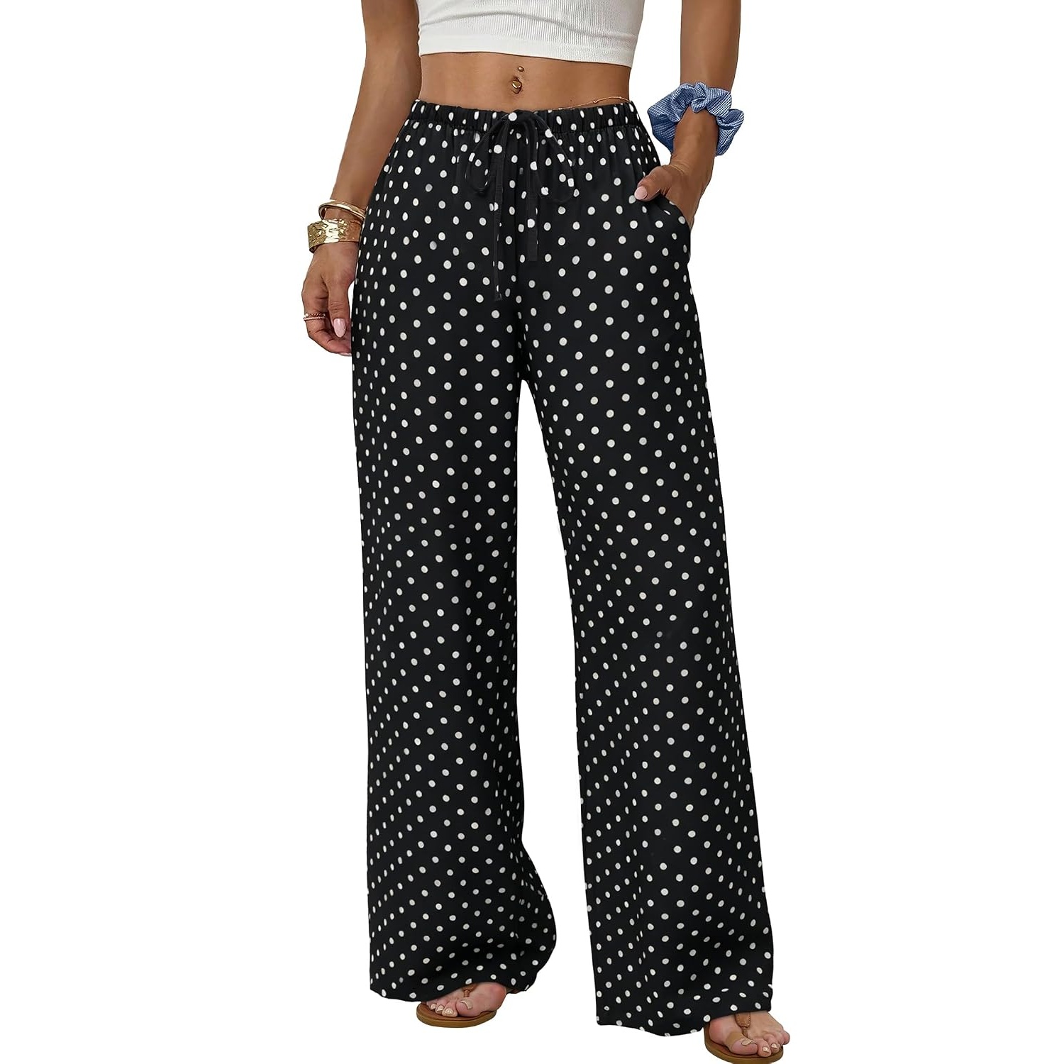 Flowy Wide Length Palazzo Pants With Pockets For Women