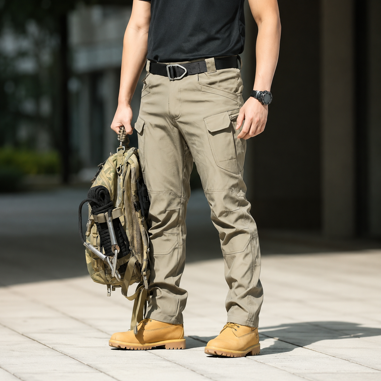 Multi Pocket Cargo Work Pants With Adjustable Waistband For Men