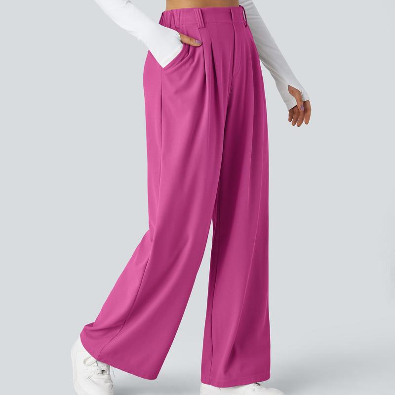 High Rise Wide Waffle Work Pants With Pockets For Women