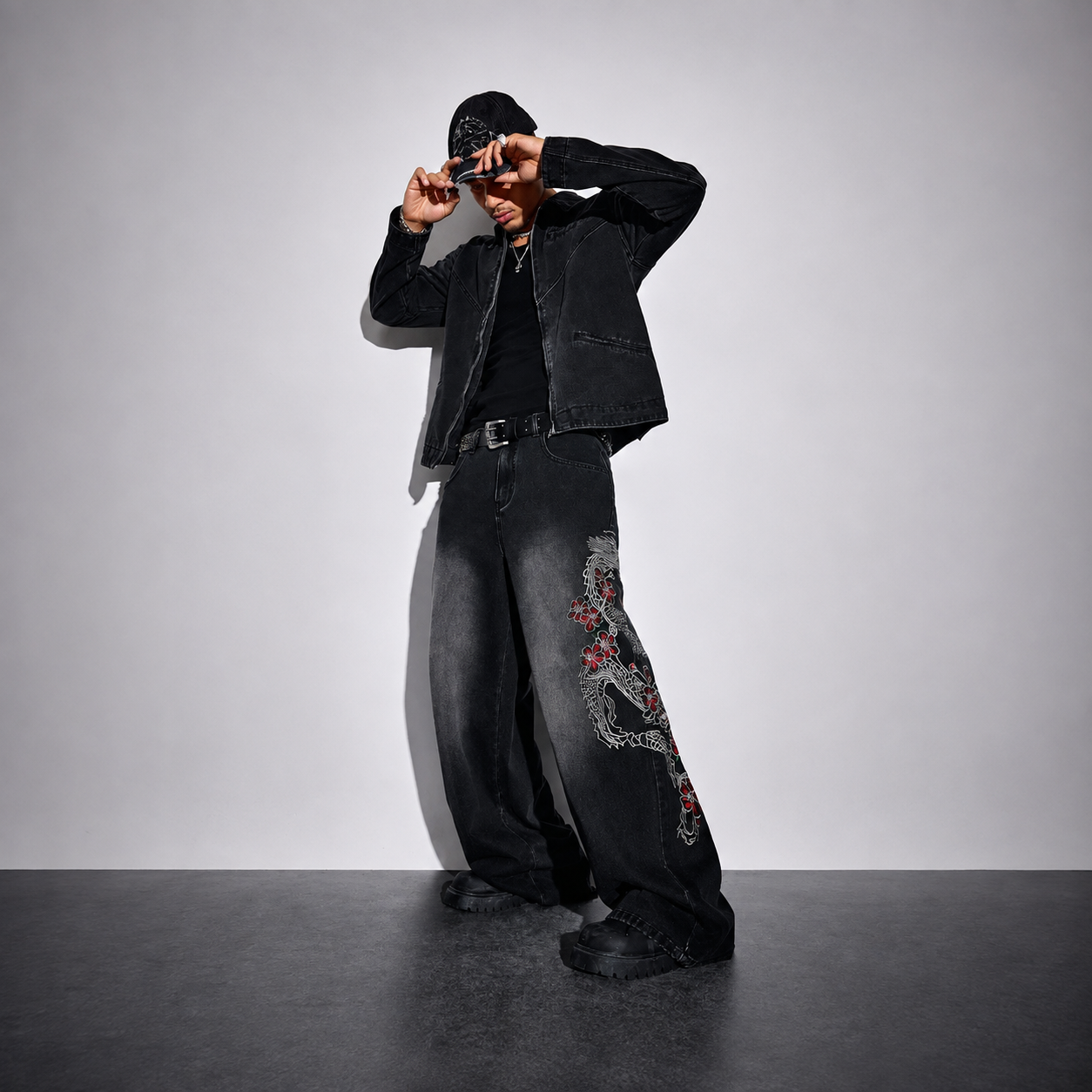 Casual Wide Loose Retro Vintage Embroidery Pants For Men
