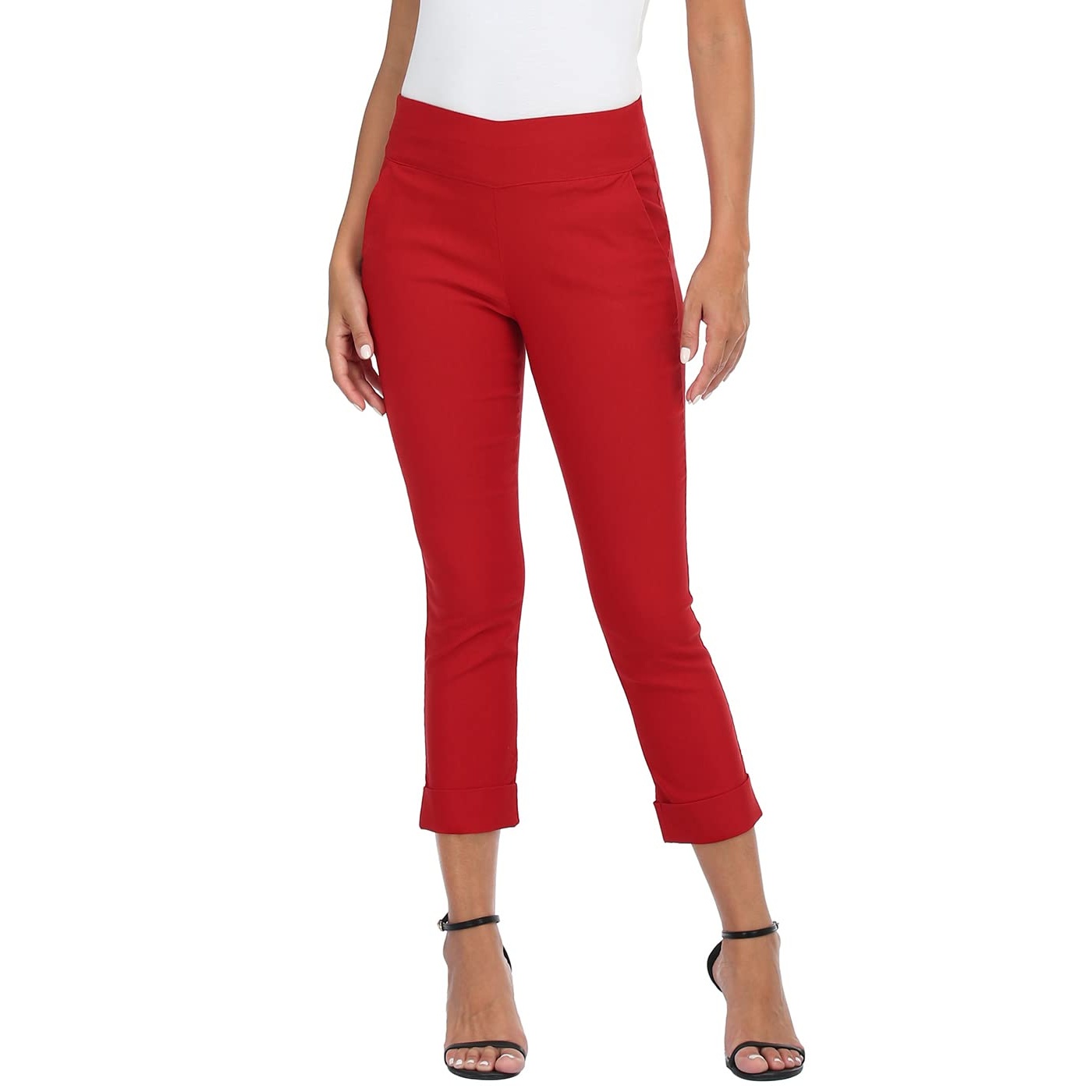 Pull On Elastic Capri Pants With Pockets
