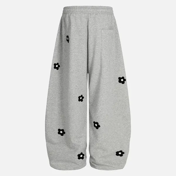 Casual Baggy Loose Floral Embroidery Sweatpants For Men And Women