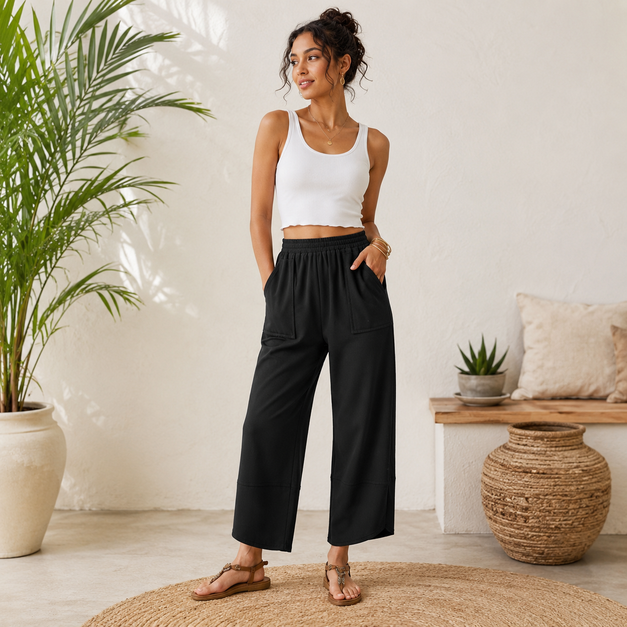 Casual Harem Pants With Pockets And Loose Palazzo Style For Women