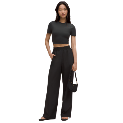 Stretch Woven Ruffle Waist Wide Leg Pants-My Comfy Pant