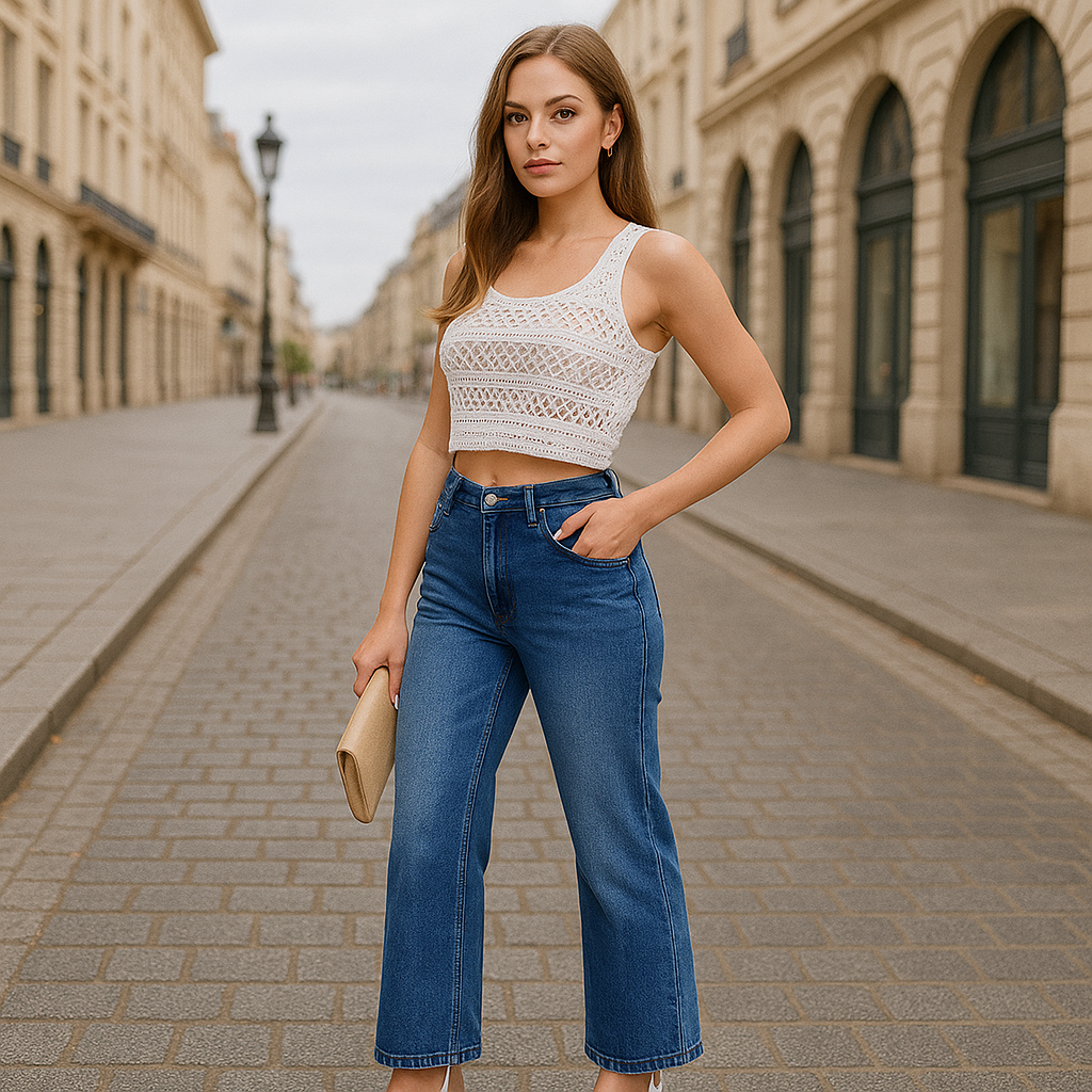 Denim Pull On Jeans With Front Seam Detail