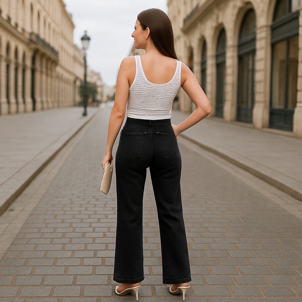 Denim Pull On Jeans With Front Seam Detail-My Comfy PantDenim Pull On Jeans With Front Seam Detail - Image 2