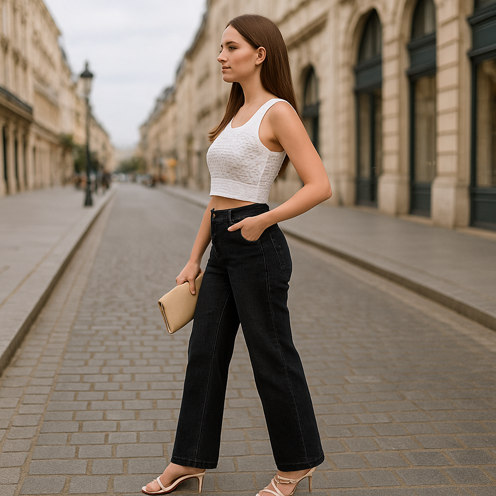 Denim Pull On Jeans With Front Seam Detail-My Comfy PantDenim Pull On Jeans With Front Seam Detail - Image 3