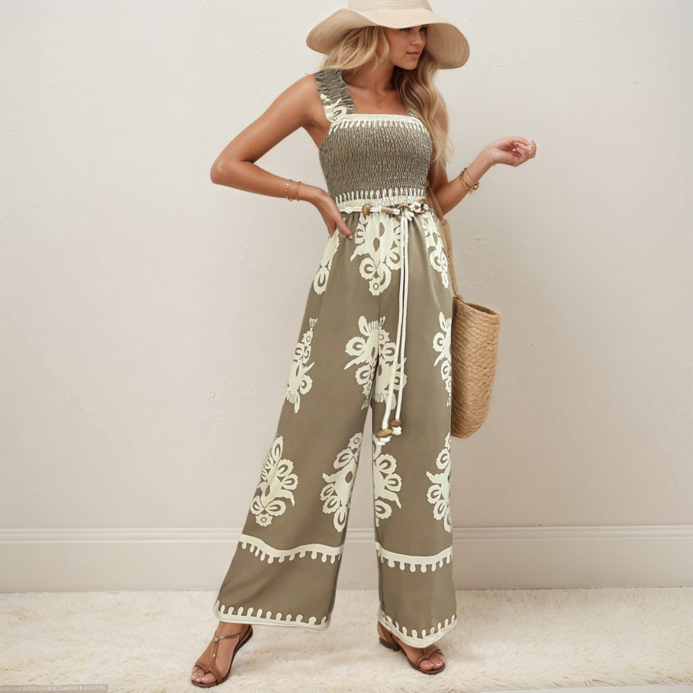 Spring Summer Printed Sling Wide Jumpsuit-My Comfy Pant