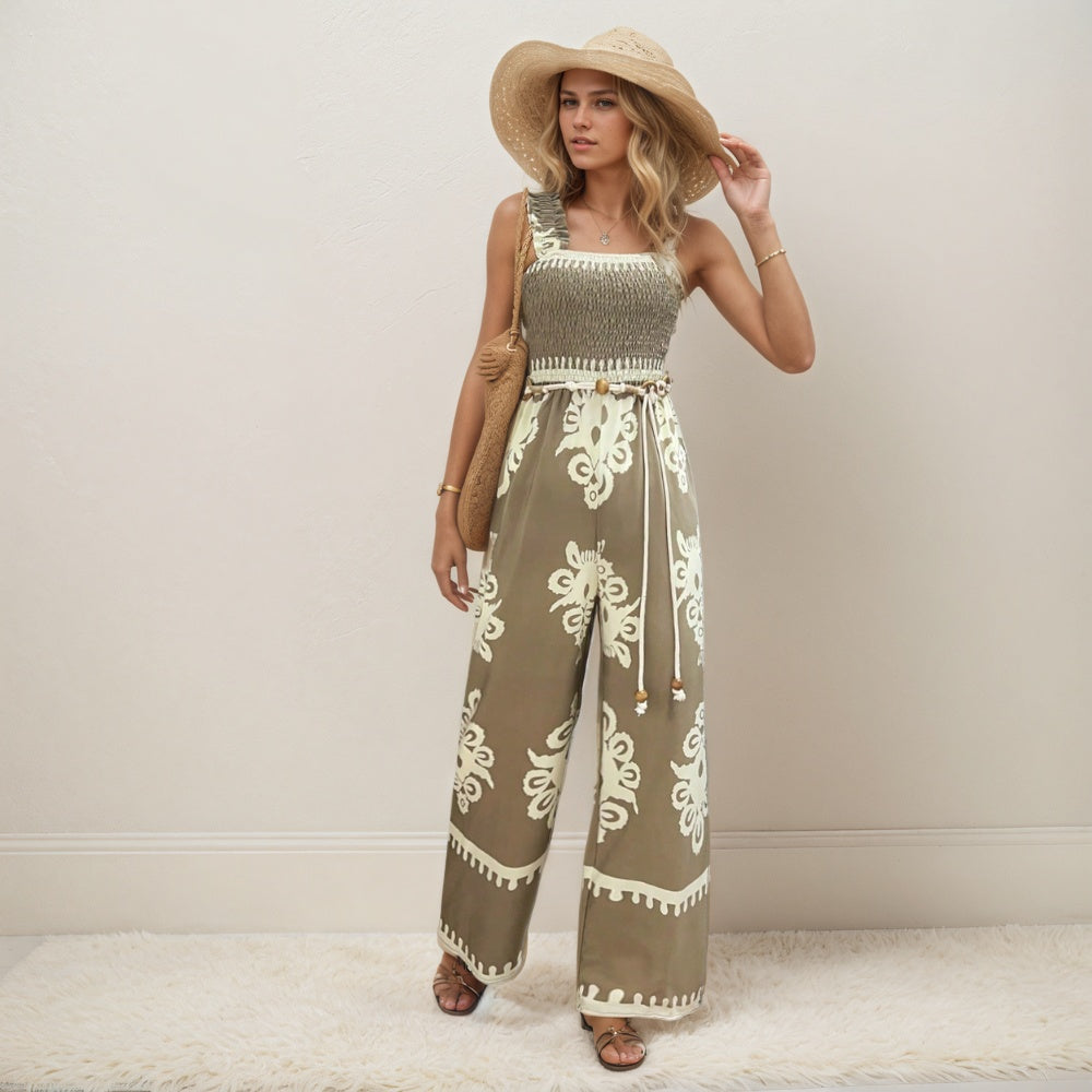 Spring Summer Printed Sling Wide Jumpsuit-My Comfy Pant