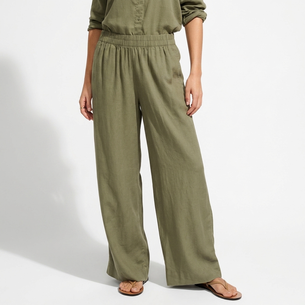 High-Waisted Linen-Blend Super Wide-Leg Pants