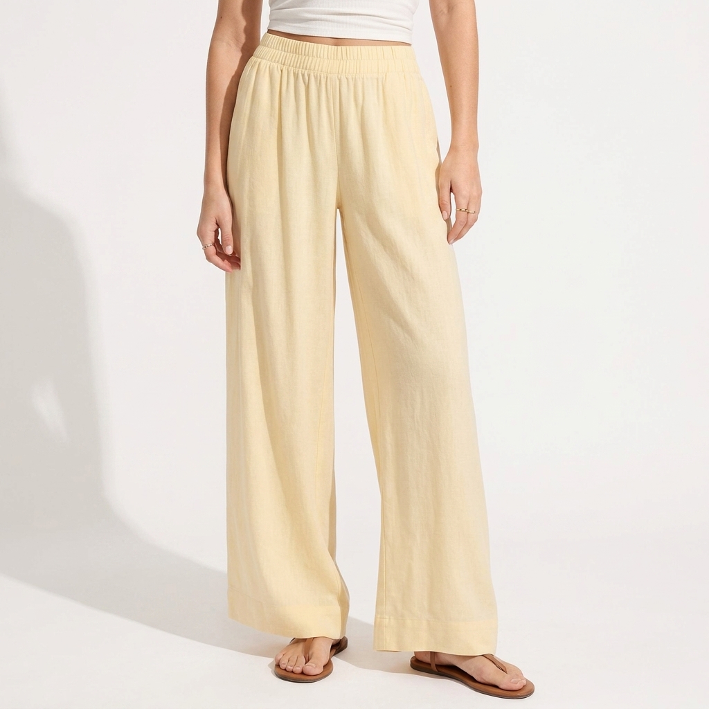High-Waisted Linen-Blend Super Wide-Leg Pants