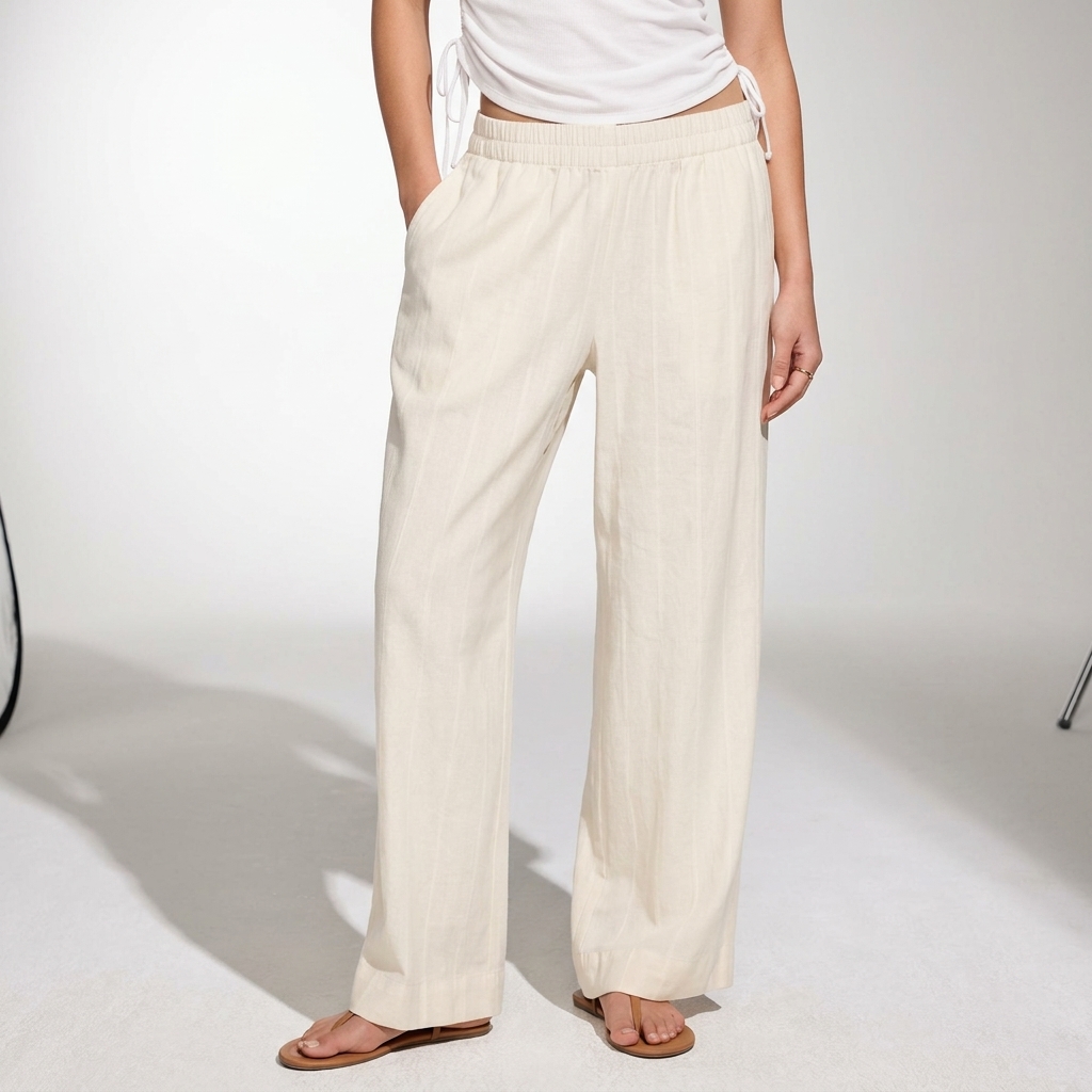 High-Waisted Linen-Blend Super Wide-Leg Pants