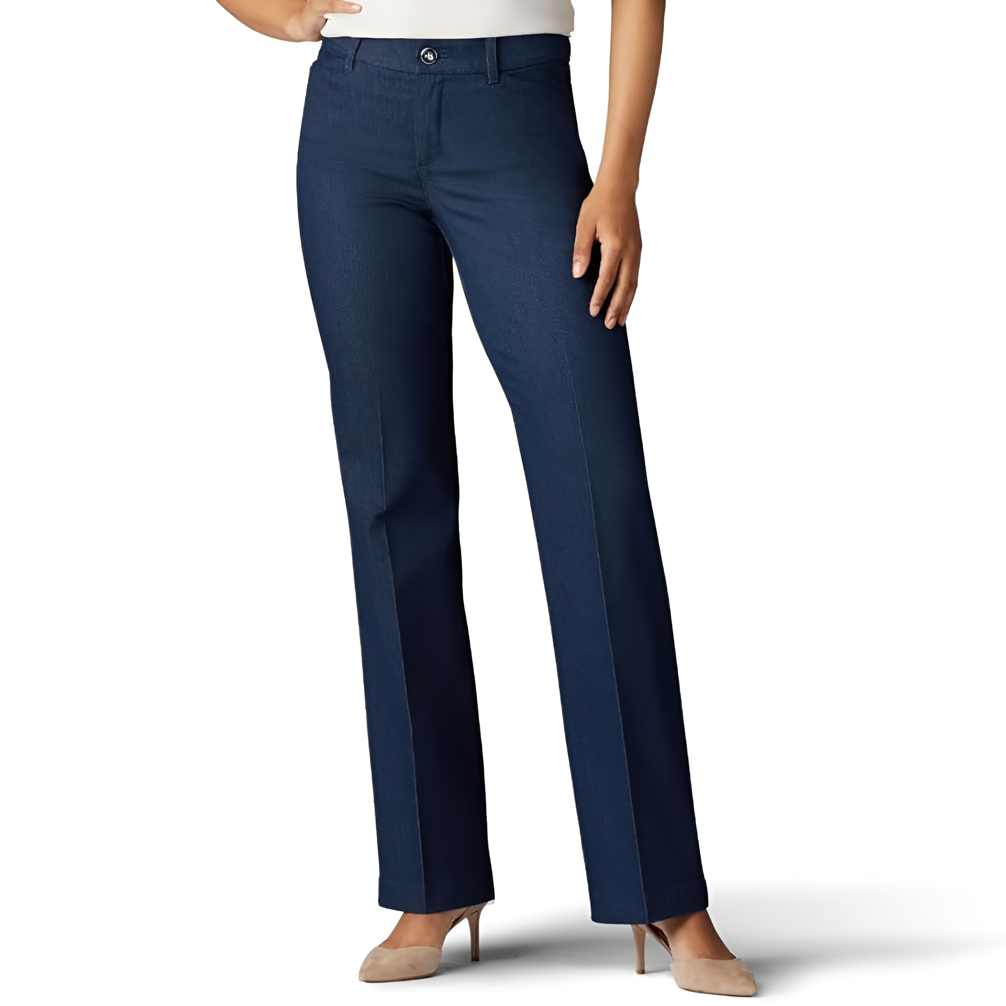 Mid Rise Regular Fit Work Trousers Pants For Women