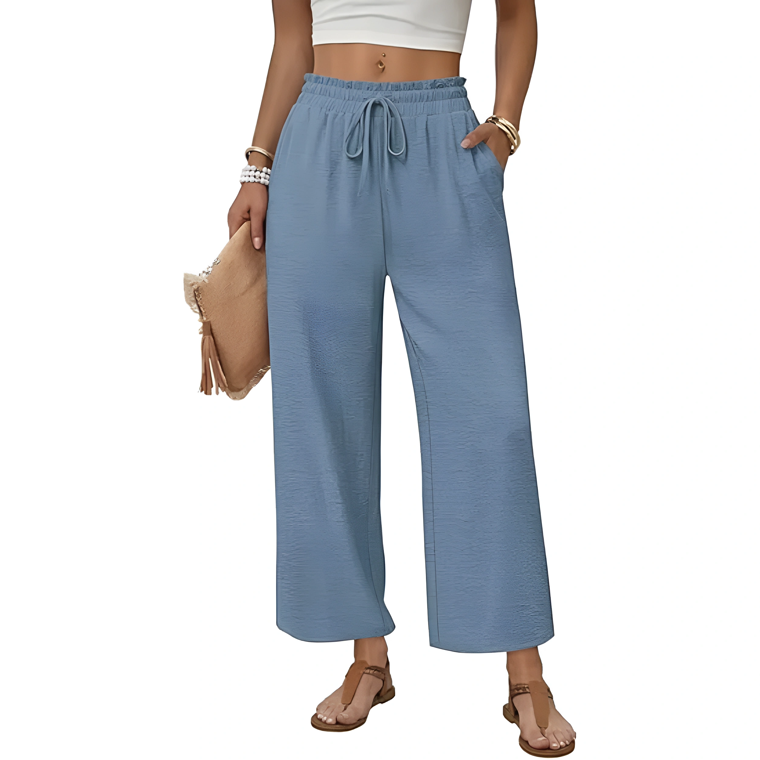 Lounge Pants With Drawstring And Flowy Palazzo Style For Women
