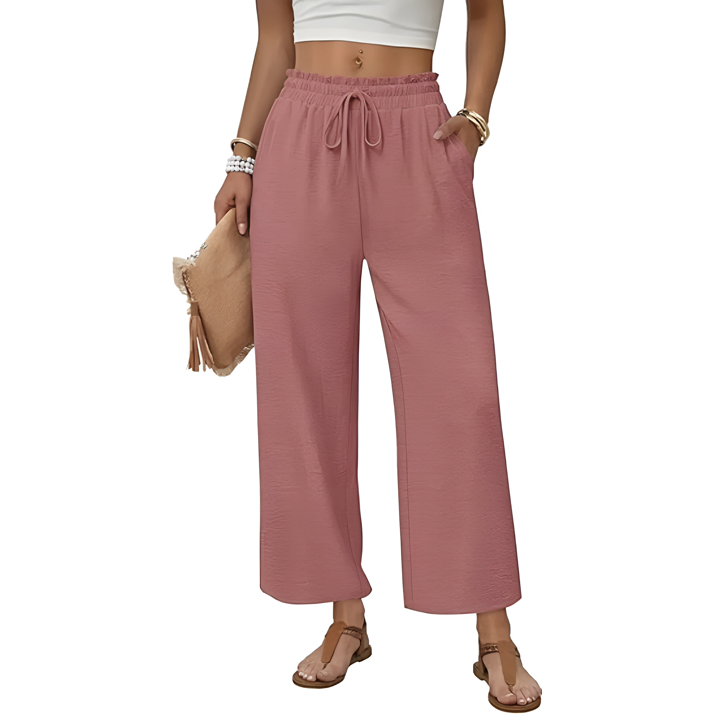 Lounge Pants With Drawstring And Flowy Palazzo Style For Women
