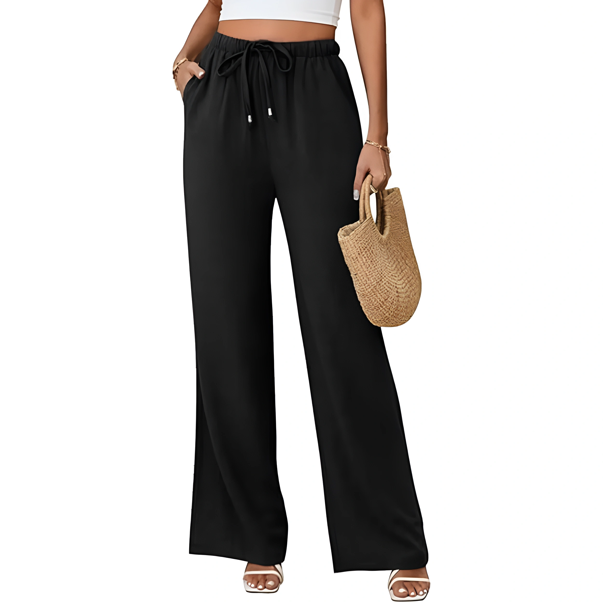Summer Palazzo Pants With Drawstring And Boho Style For Women