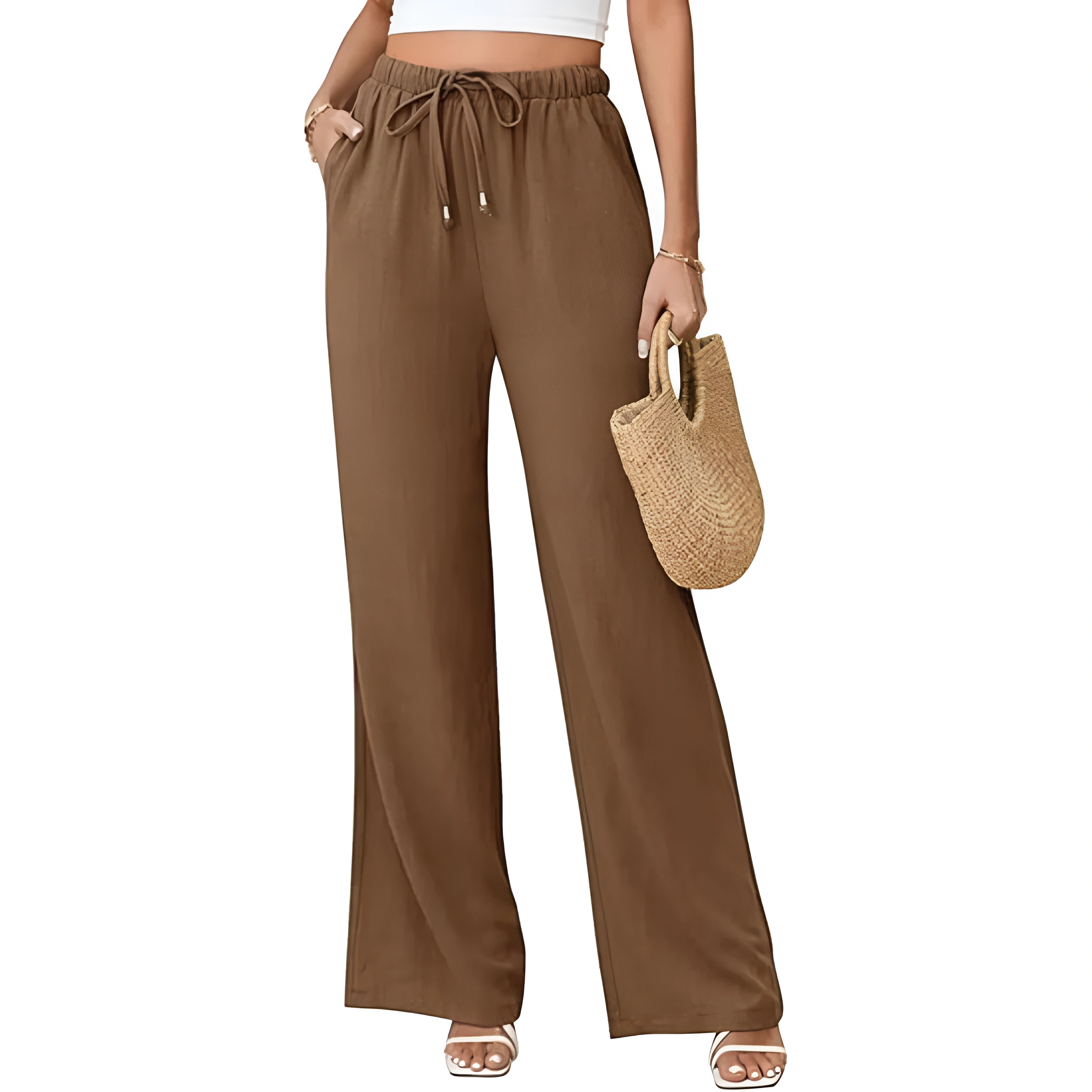 Summer Palazzo Pants With Drawstring And Boho Style For Women