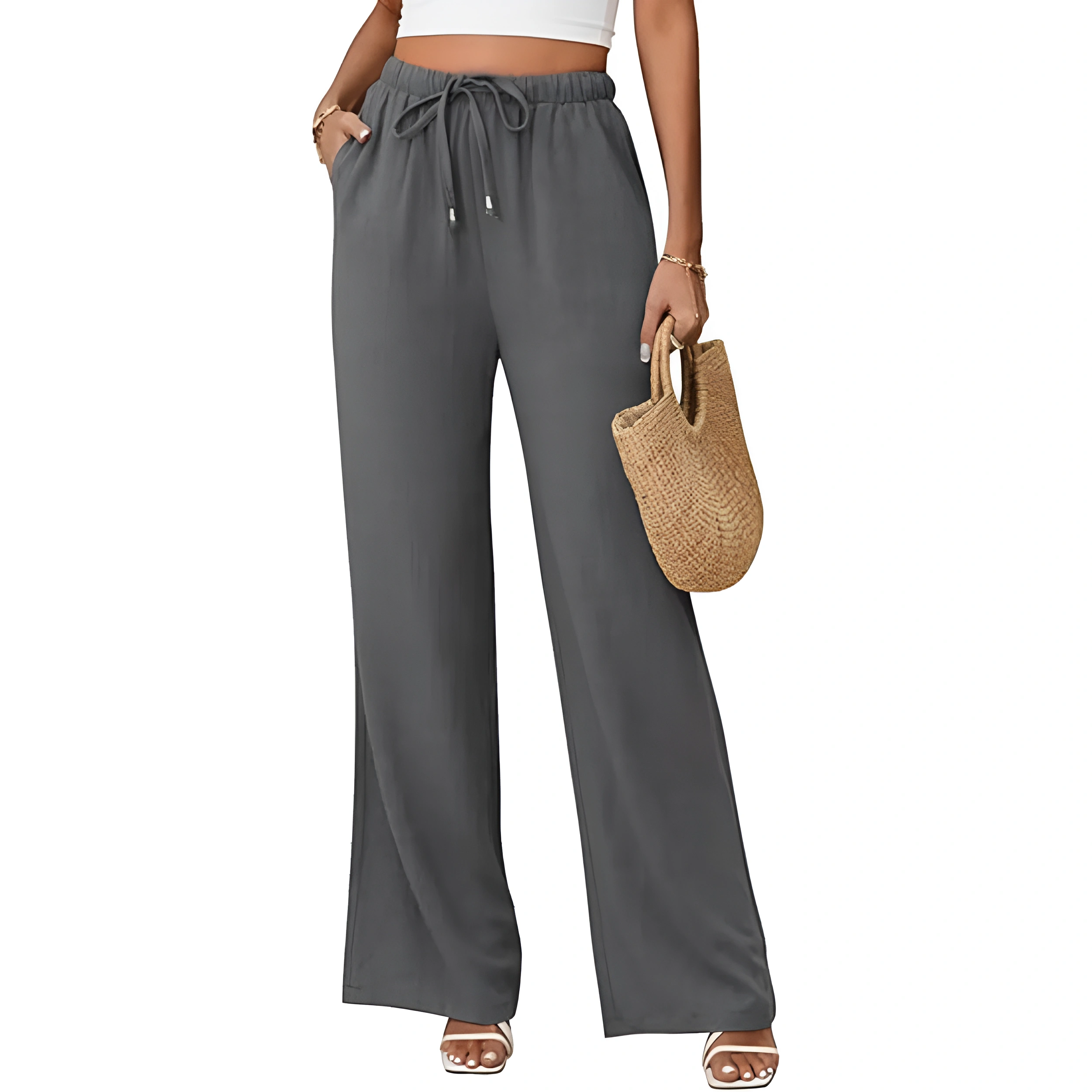 Summer Palazzo Pants With Drawstring And Boho Style For WomenSummer Palazzo Pants With Drawstring And Boho Style For Women - Image 8