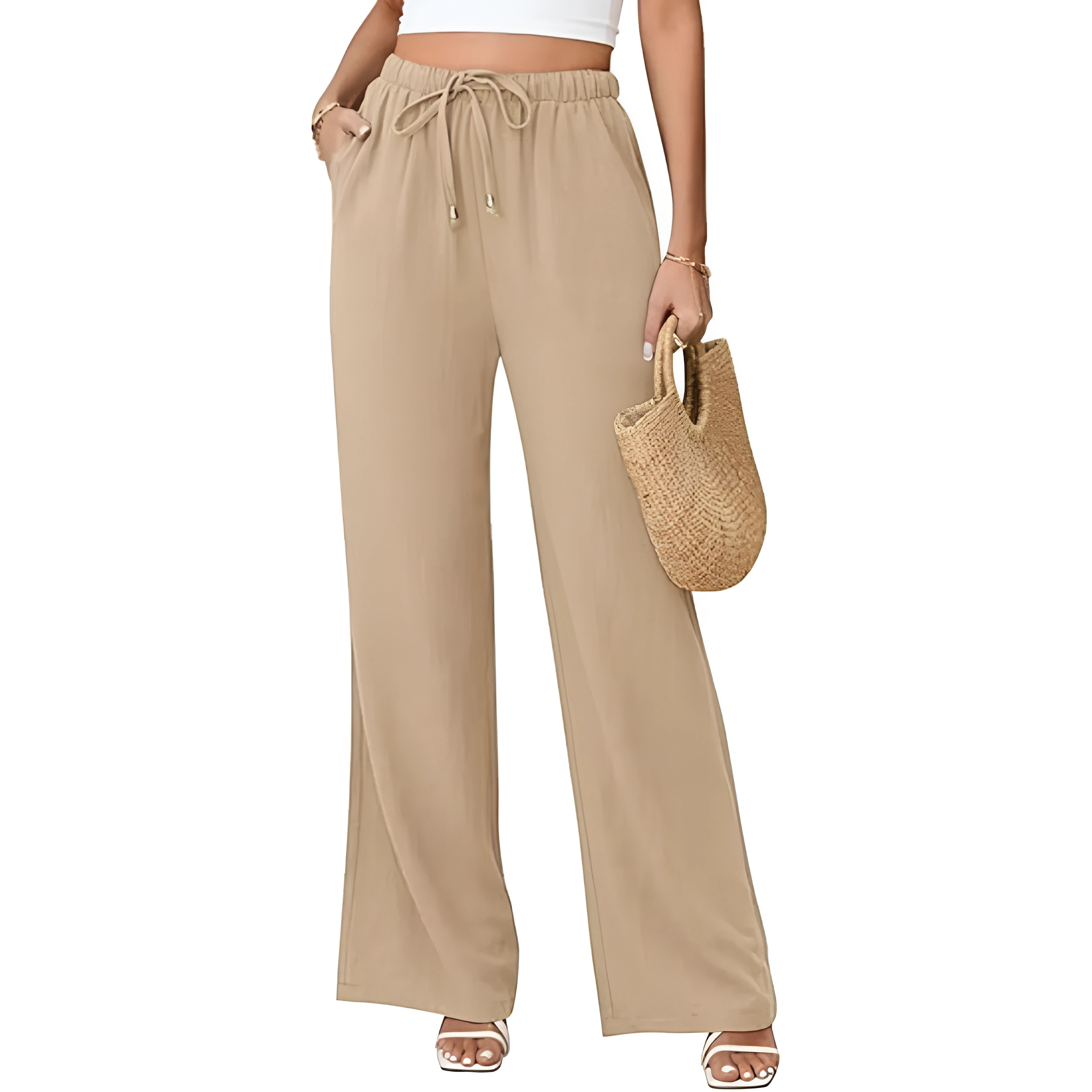 Summer Palazzo Pants With Drawstring And Boho Style For Women