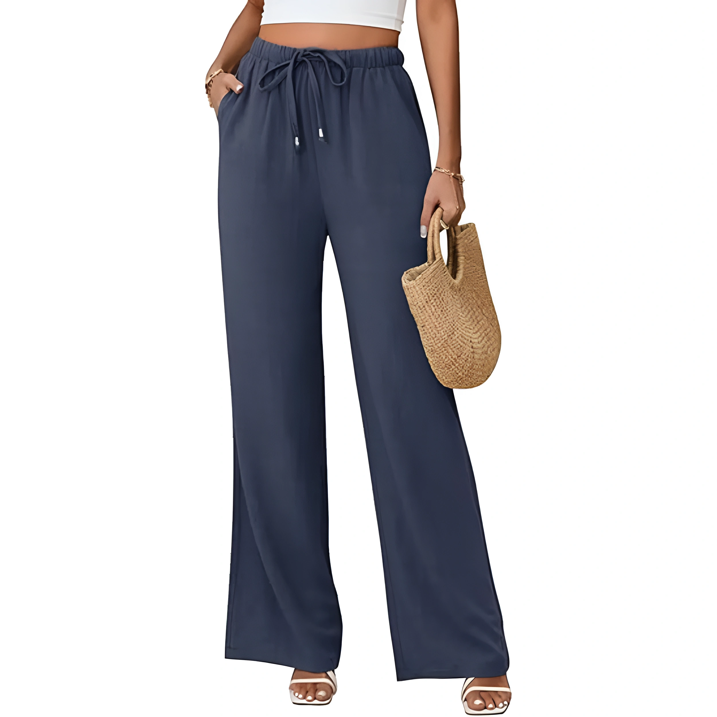 Summer Palazzo Pants With Drawstring And Boho Style For Women