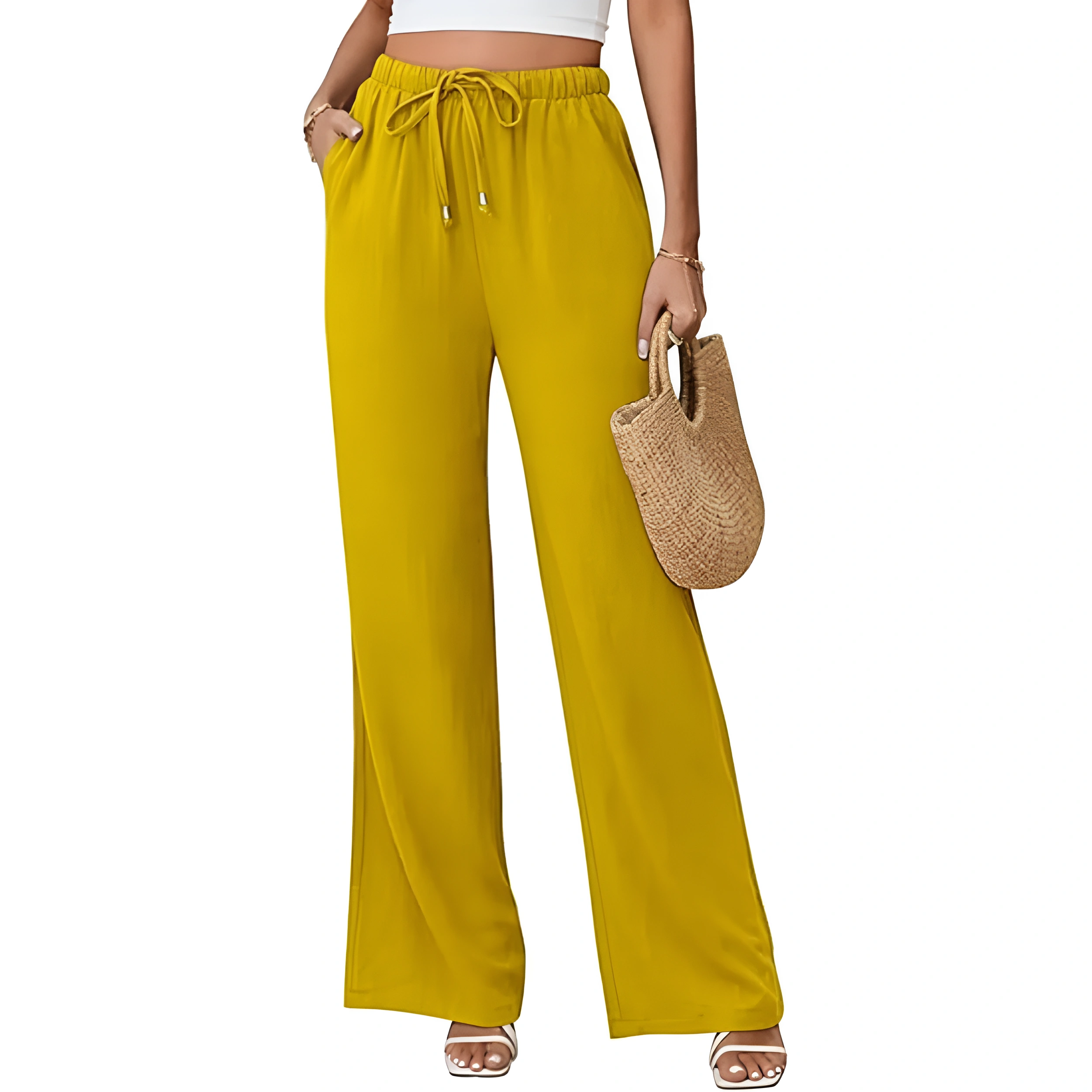 Summer Palazzo Pants With Drawstring And Boho Style For Women