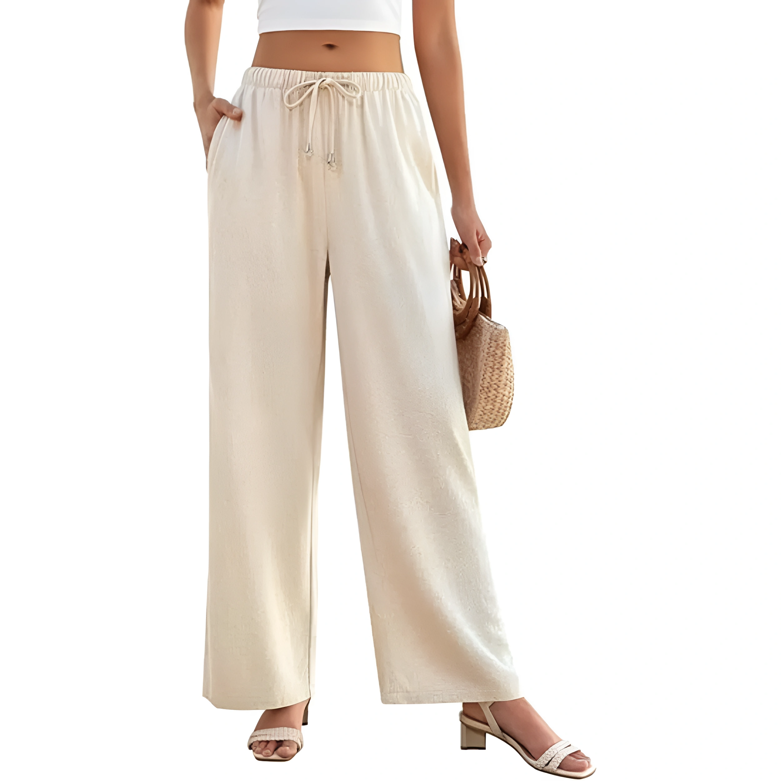 Summer Palazzo Pants With Drawstring And Boho Style For Women