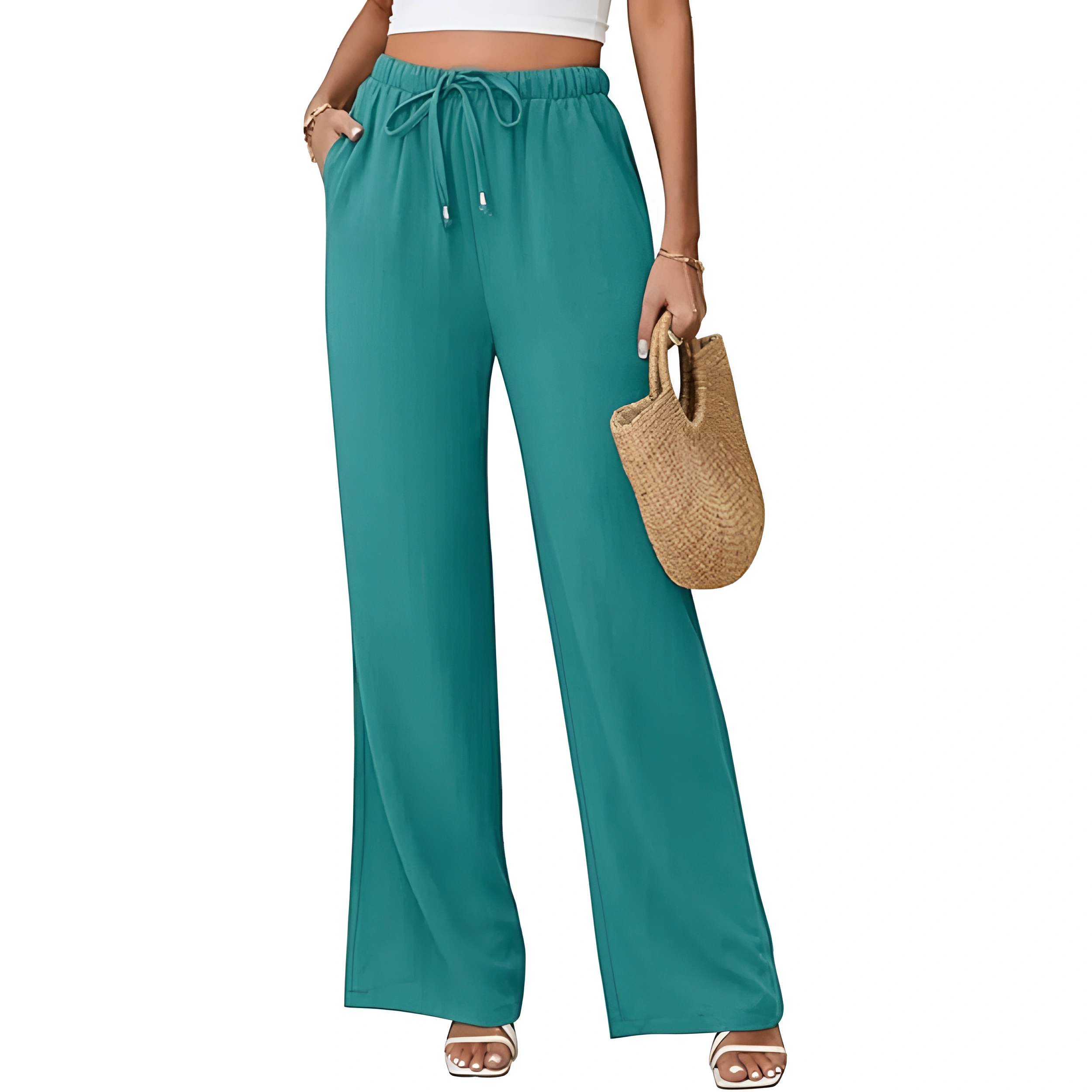 Summer Palazzo Pants With Drawstring And Boho Style For Women
