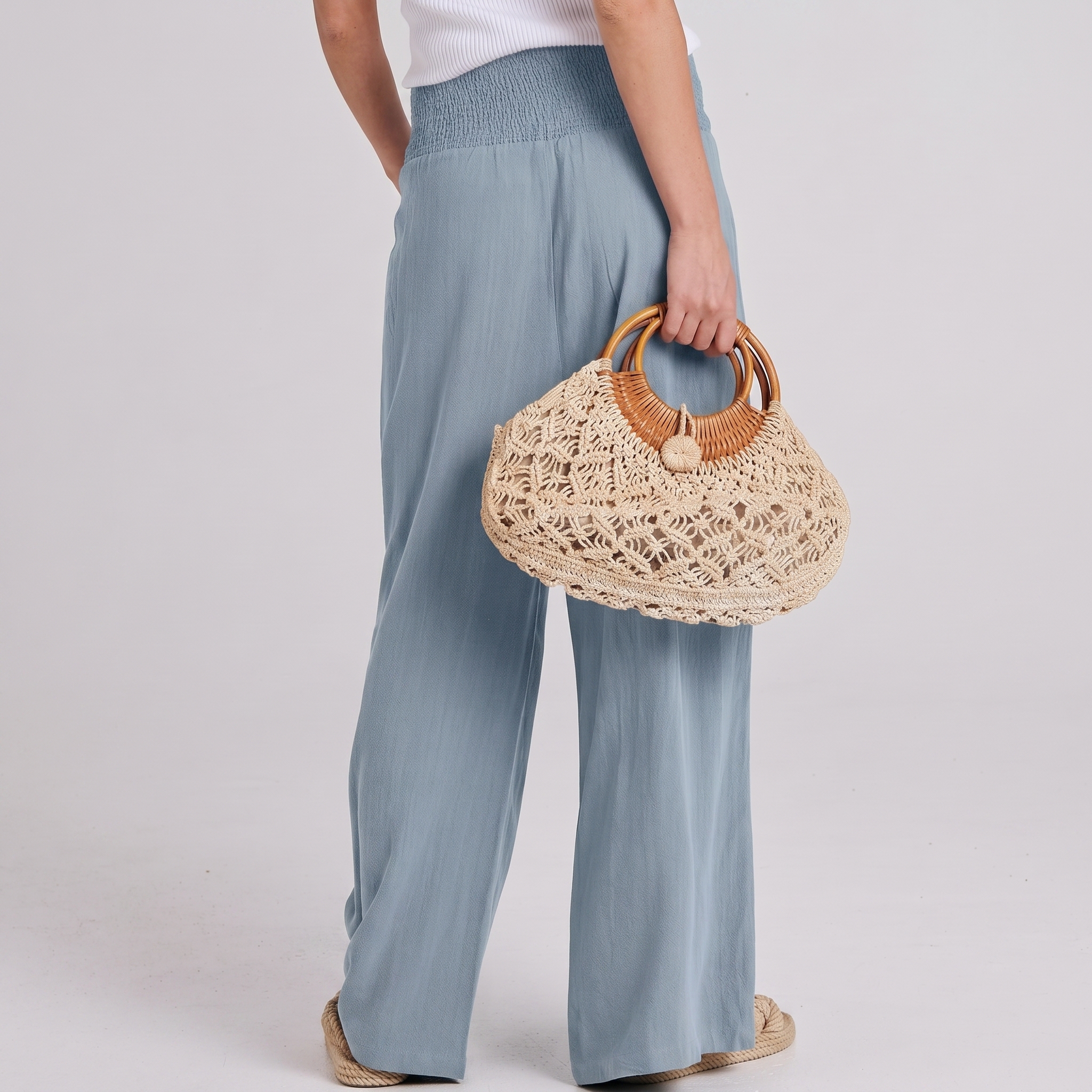 Wide Leg Linen Palazzo Pants for Women Casual Boho