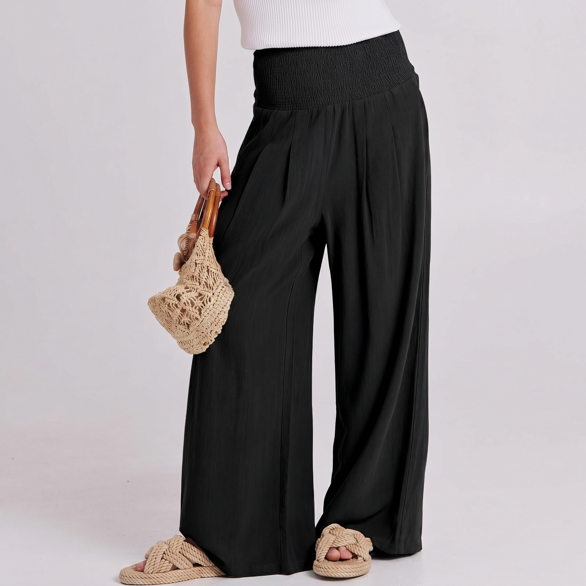 Wide Leg Linen Palazzo Pants for Women Casual Boho