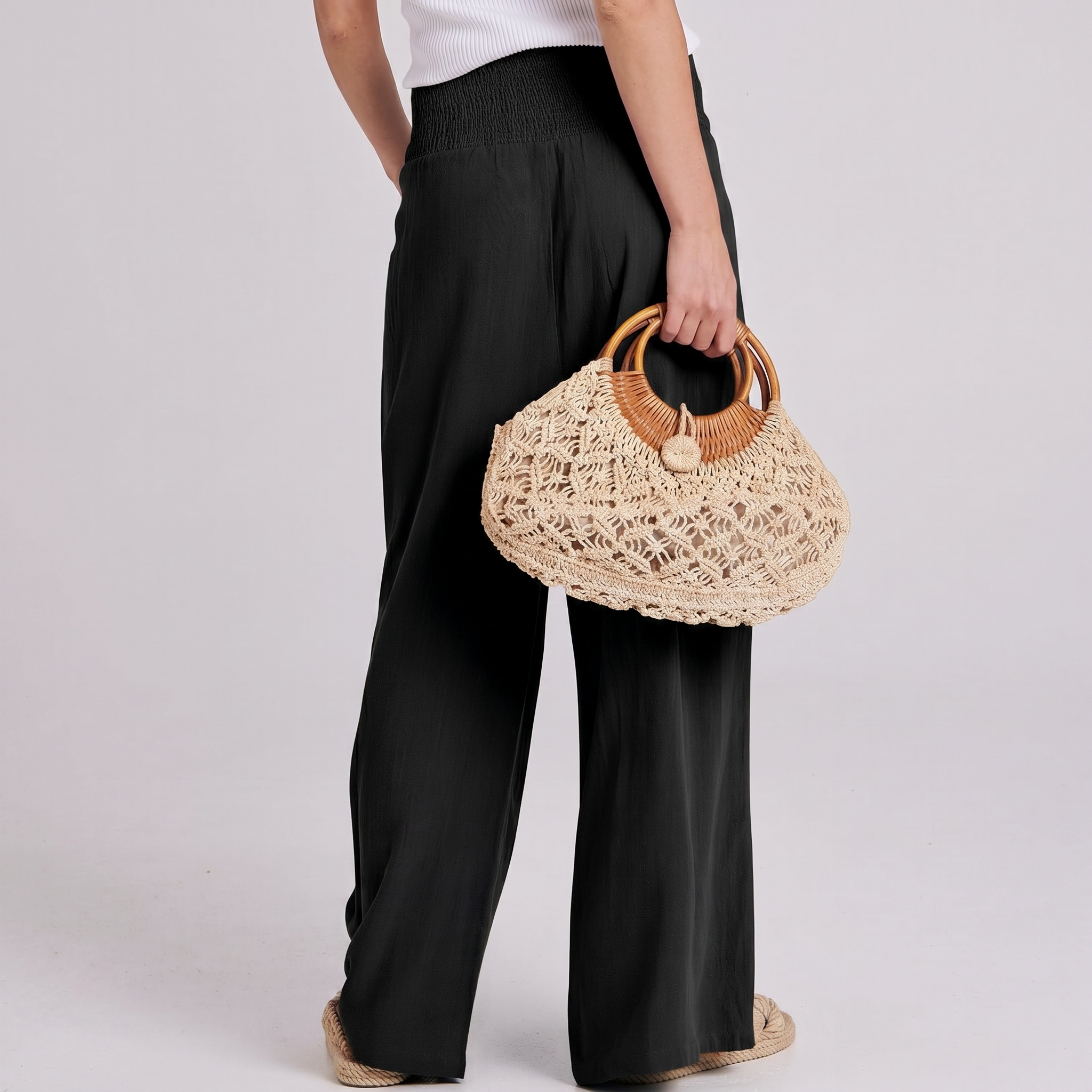 Wide Leg Linen Palazzo Pants for Women Casual Boho