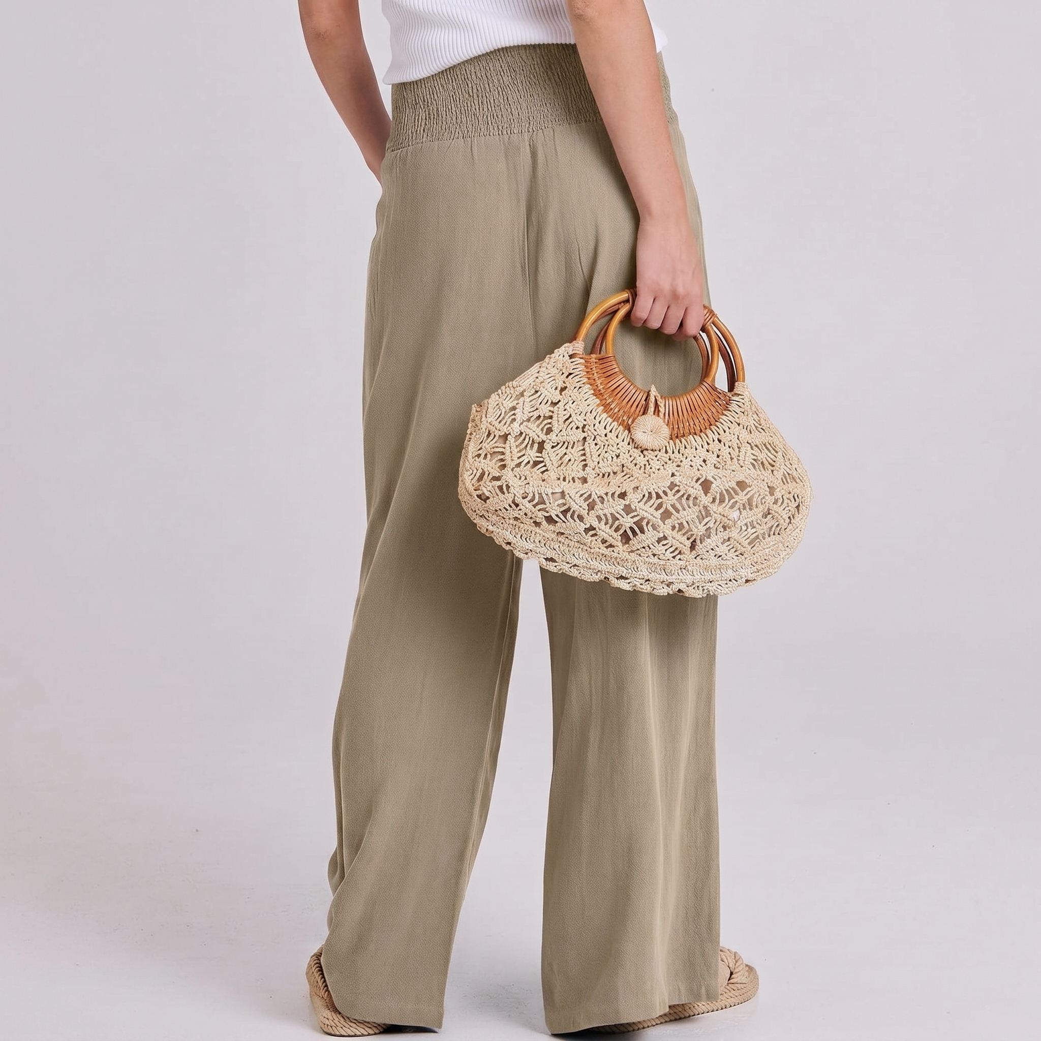 Wide Leg Linen Palazzo Pants for Women Casual Boho