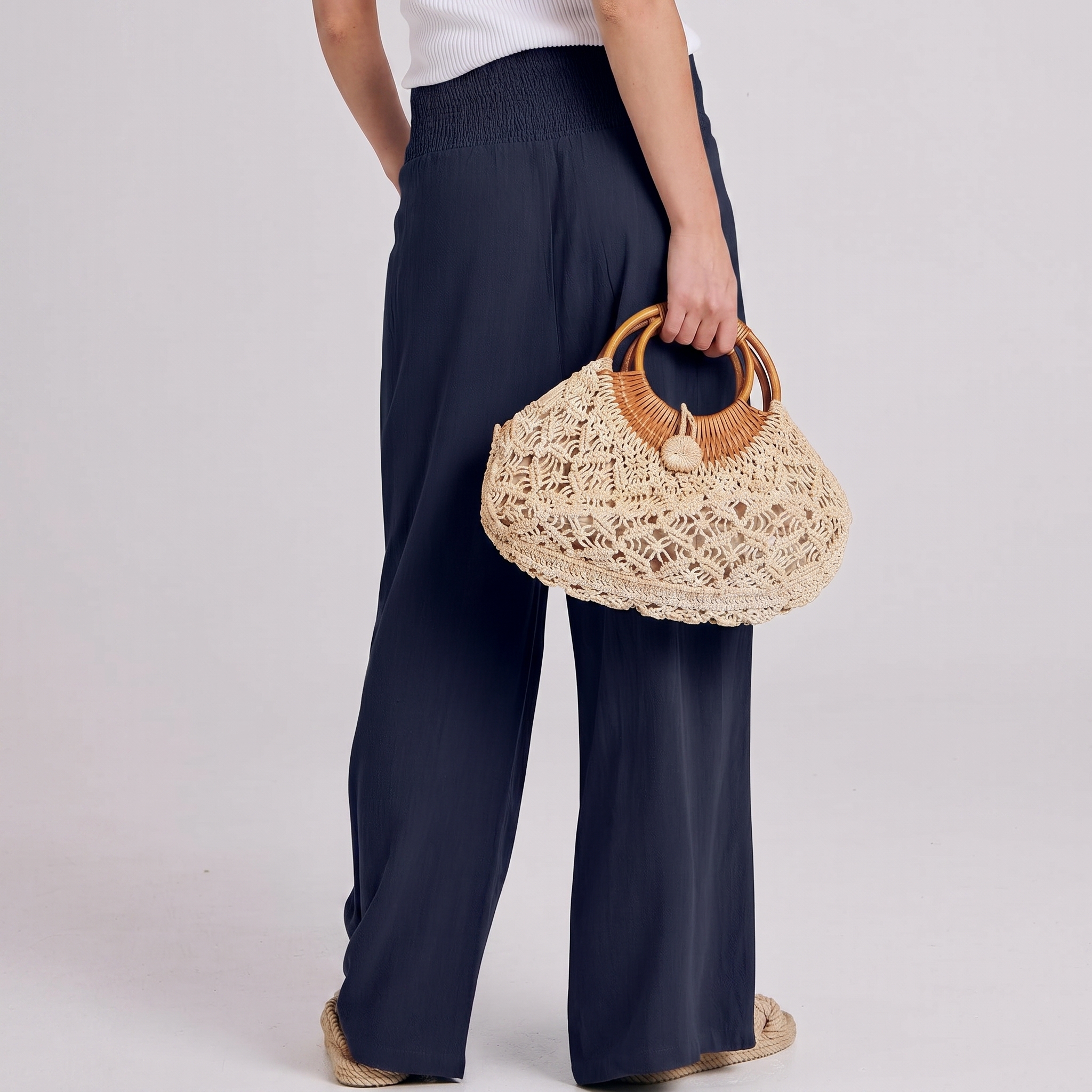 Wide Leg Linen Palazzo Pants for Women Casual Boho