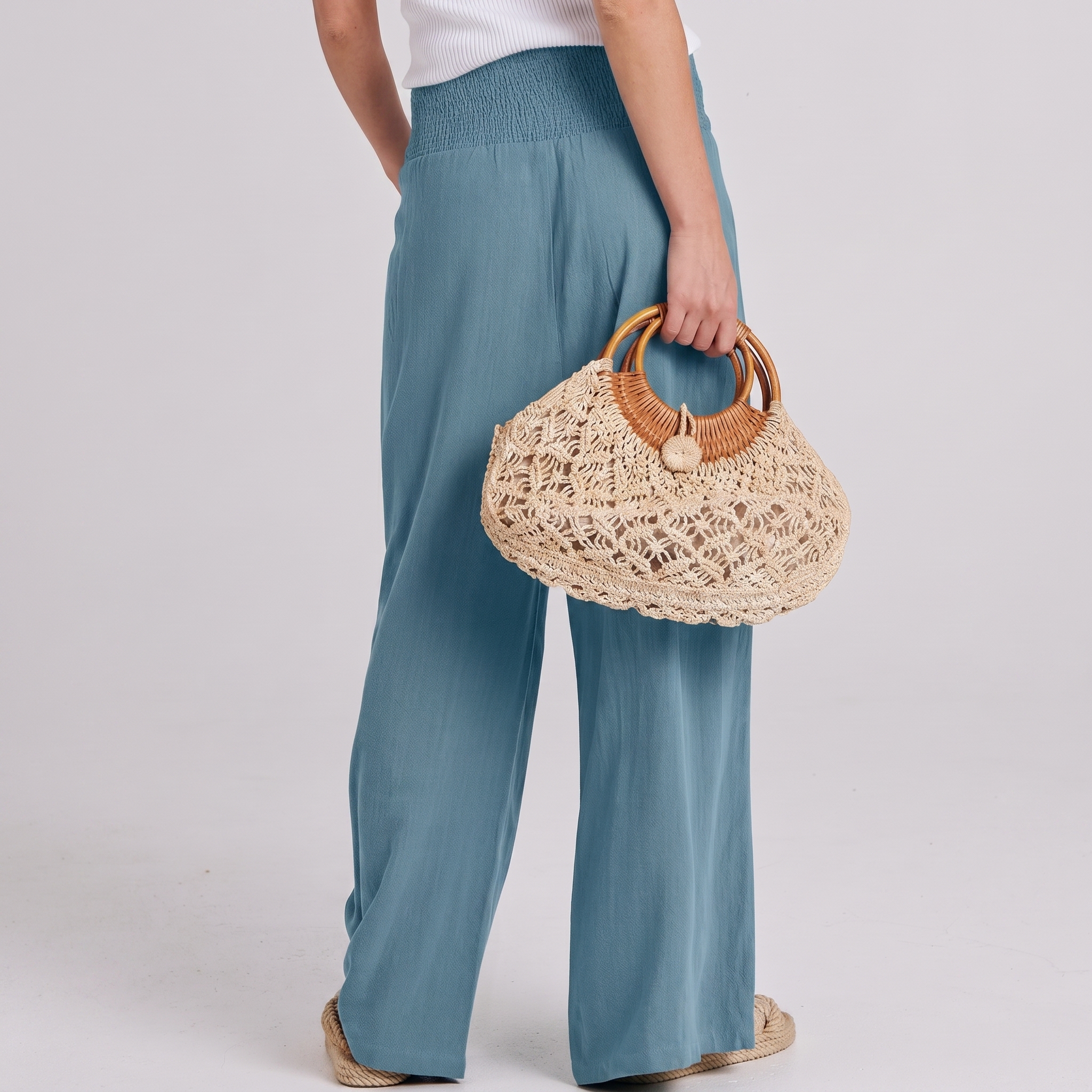 Wide Leg Linen Palazzo Pants for Women Casual Boho