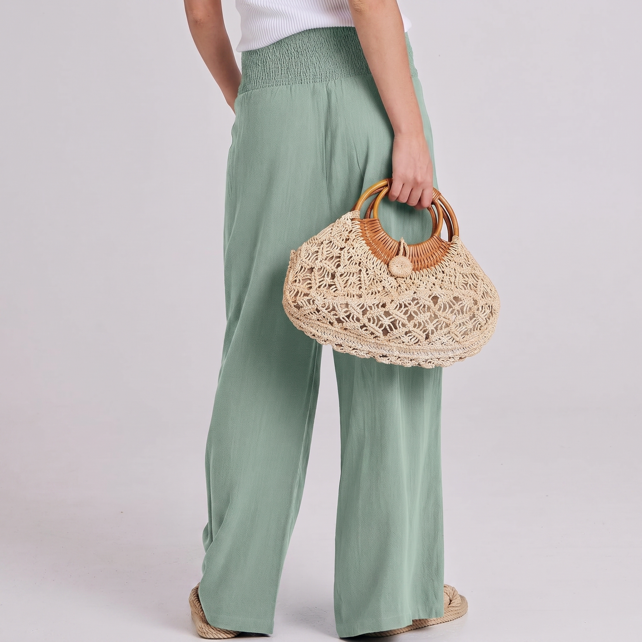 Wide Leg Linen Palazzo Pants for Women Casual Boho