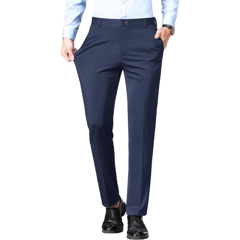Casual Business Flat Front Wrinkle Free Comfort Stretch PantsRegular Fit Dress Pants With Flat Front Style For Men - Image 5