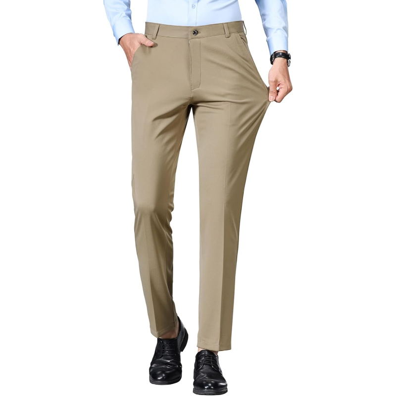 Casual Business Flat Front Wrinkle Free Comfort Stretch PantsRegular Fit Dress Pants With Flat Front Style For Men - Image 8