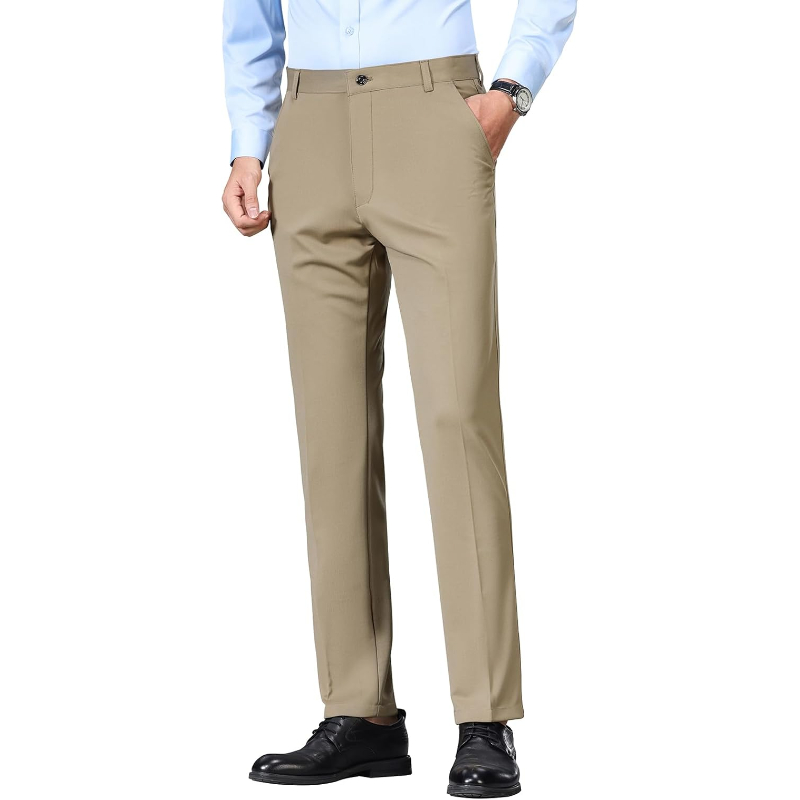 Casual Business Flat Front Wrinkle Free Comfort Stretch PantsRegular Fit Dress Pants With Flat Front Style For Men - Image 7