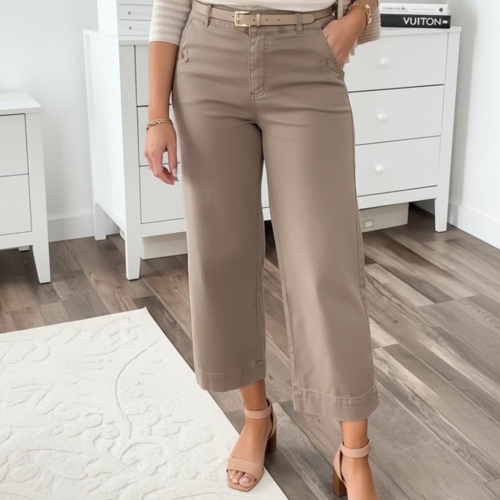 Casual High Rise Cropped Wide Pants For Women