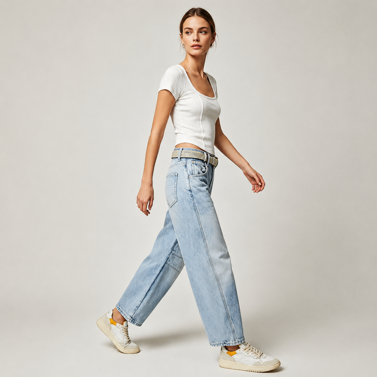 High Rise Loose Barrel Jeans With Dart Detail For Women