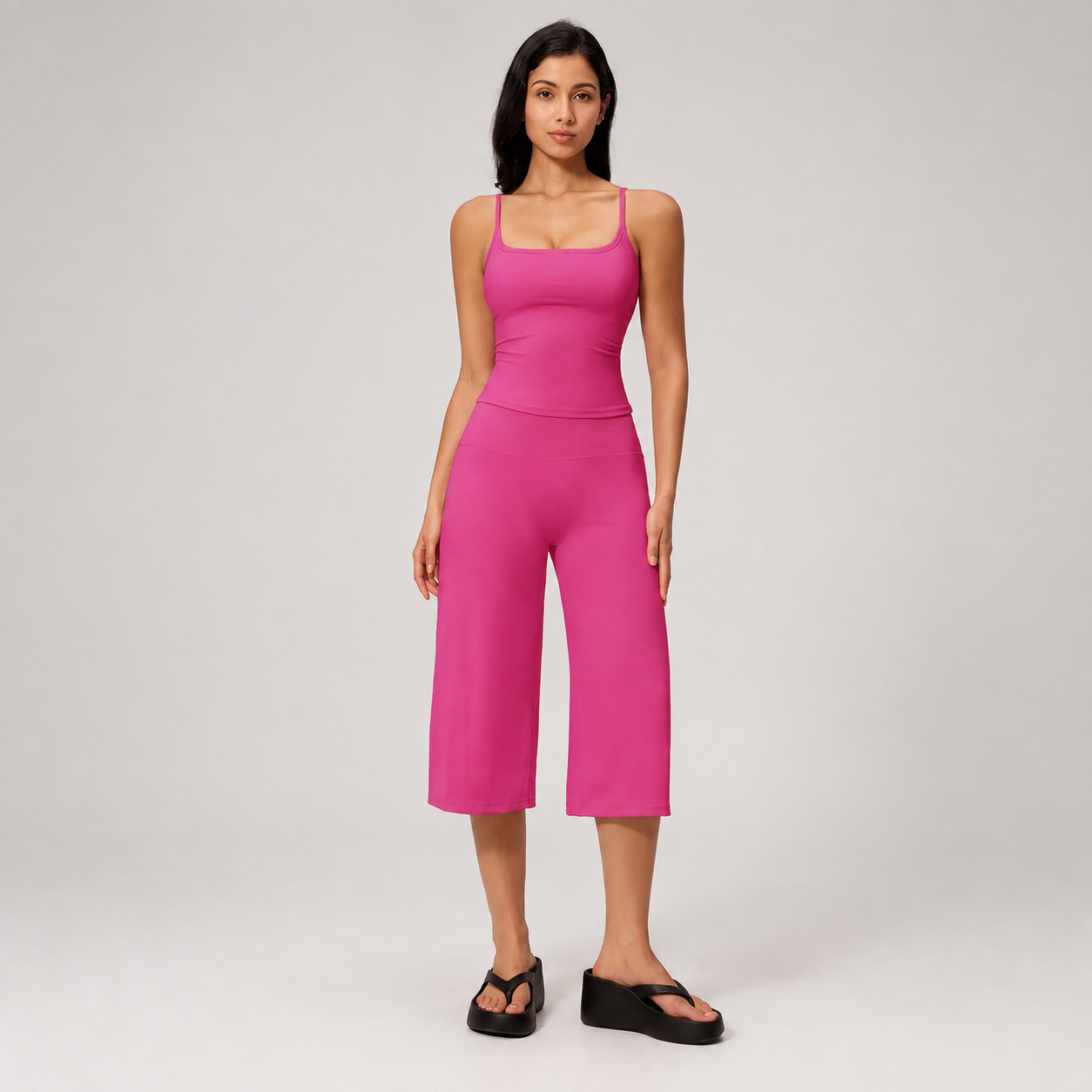 Yoga Tank Top And High Rise Mid Length Pants Sportswear Set For Women