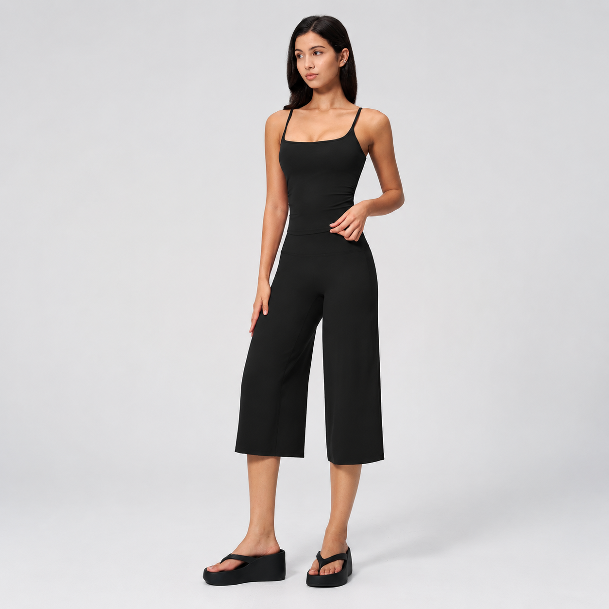 Yoga Tank Top And High Rise Mid Length Pants Sportswear Set For Women