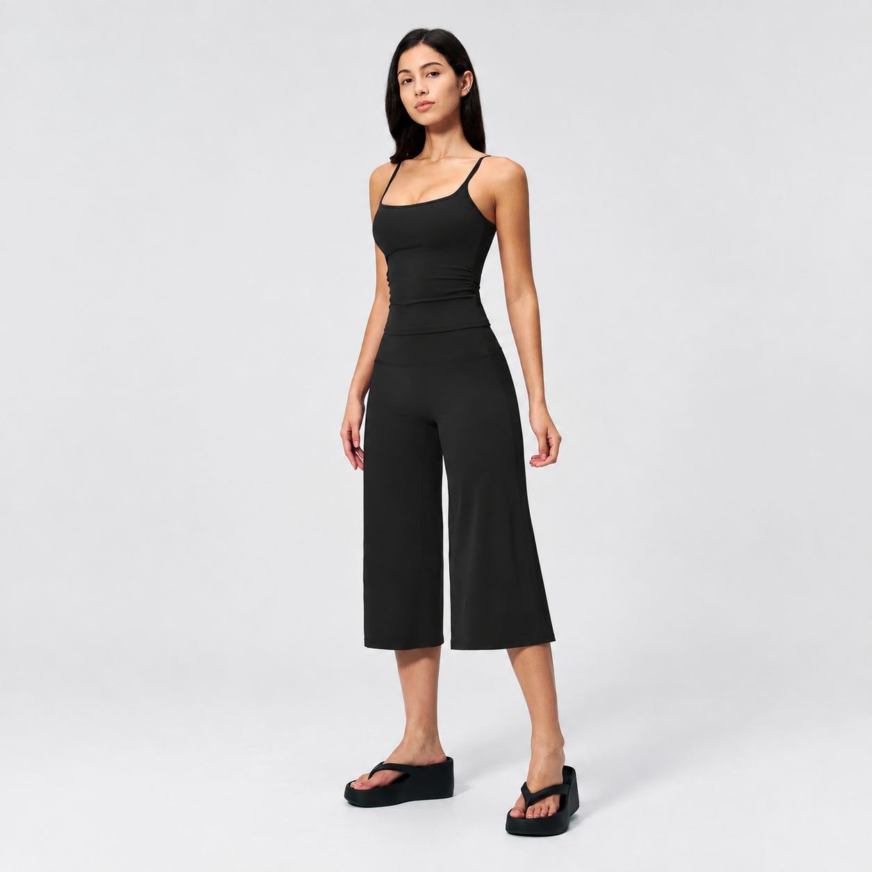 Yoga Tank Top And High Rise Mid Length Pants Sportswear Set For Women