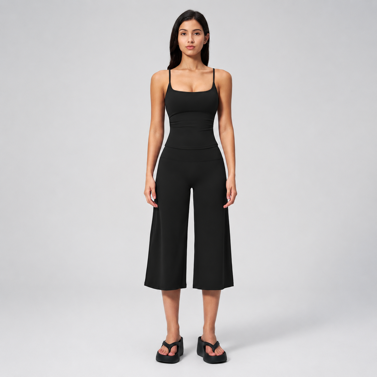 Yoga Tank Top And High Rise Mid Length Pants Sportswear Set For Women