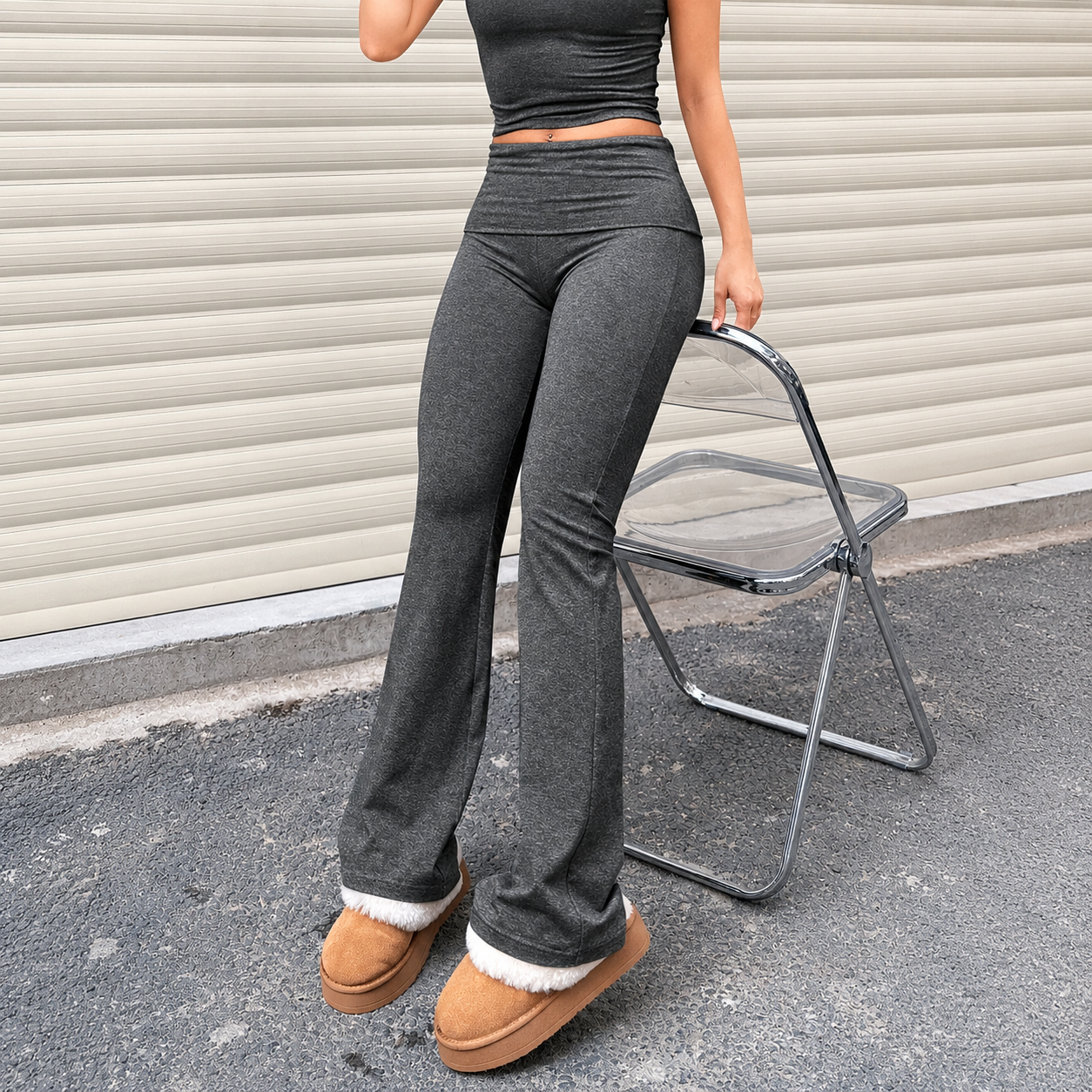 Casual Fitted Flared Ruched Stretchy Leggings For Women