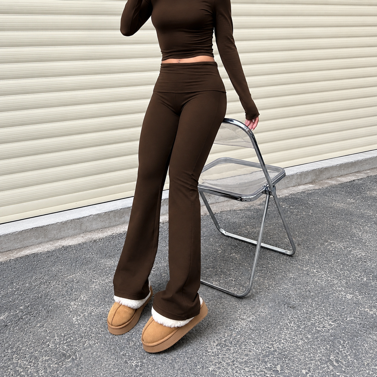 Casual Fitted Flared Ruched Stretchy Leggings For Women