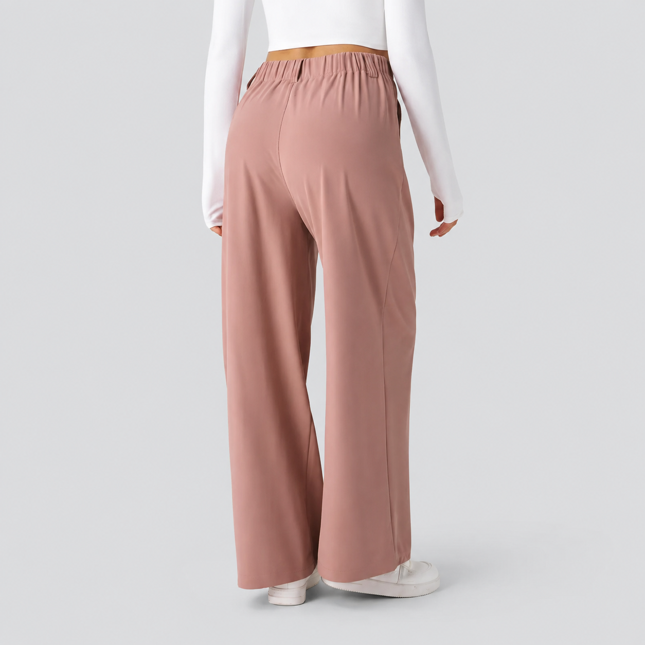 High Rise Wide Waffle Work Pants With Pockets For Women