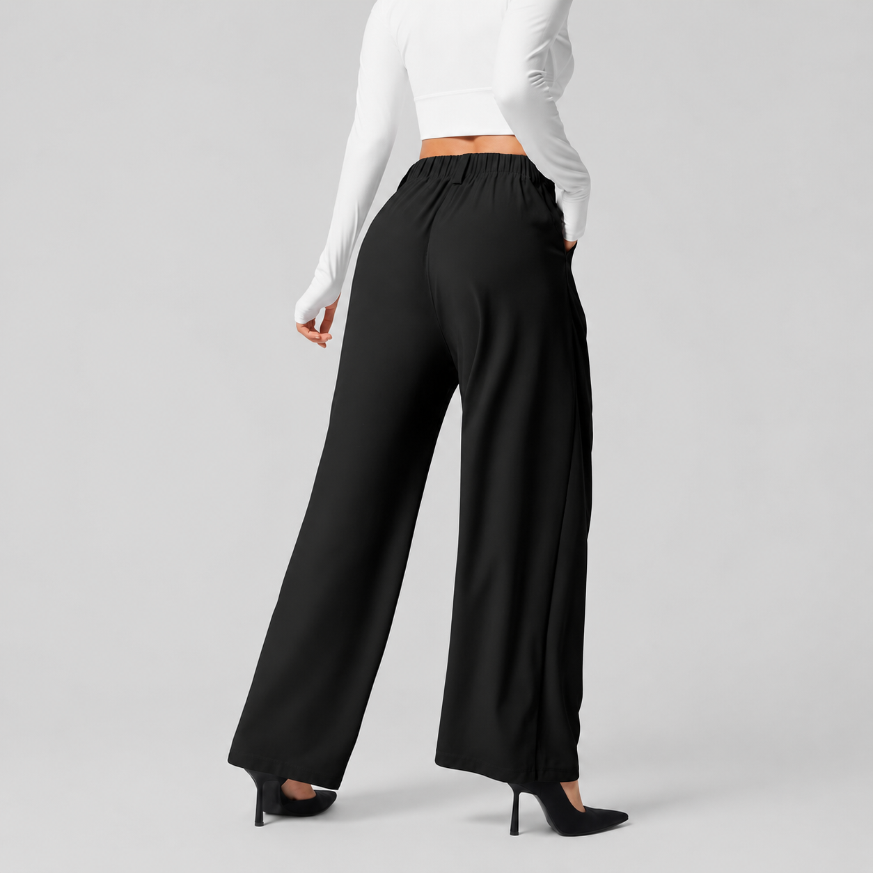 High Rise Wide Waffle Work Pants With Pockets For Women